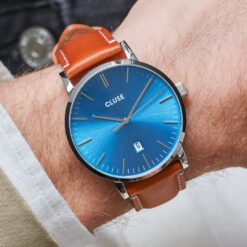 Cluse Aravis Leather Blue, Silver Colour 7 CW0101501005 Wrist Shot 1080x Cluse Aravis Leather Blue, Silver Colour watchbox.gr