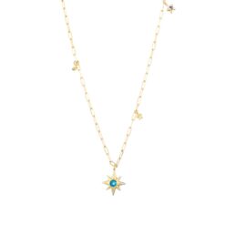 Κολιέ από ασήμι 925 Moon And Stars αλυσίδα χρυσή O2 115K