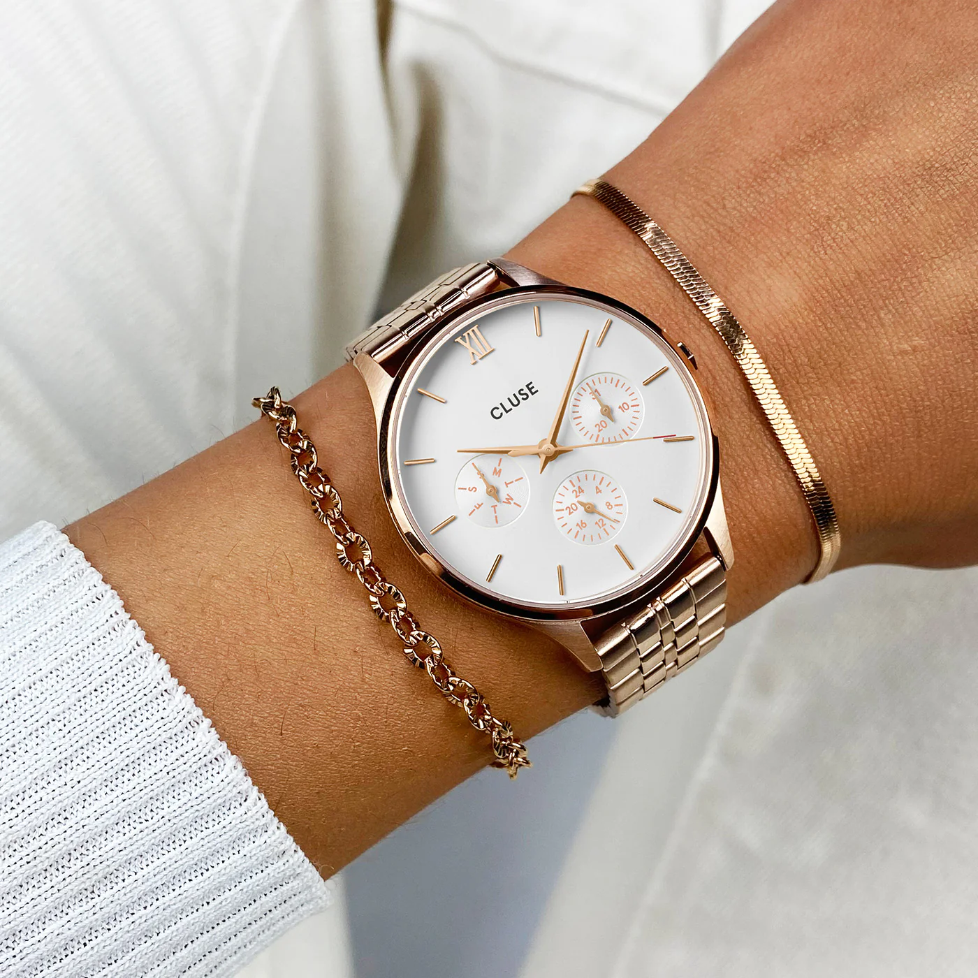 Ρολόι Cluse Minuit Multifunction White Steel - Rose Gold Colour CW10702 4 Ρολόι Cluse Minuit Multifunction White Steel - Rose Gold Colour CW10702 - Image 2