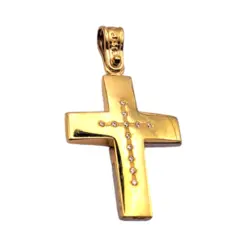 Alternative view of Σταυρός χρυσός 14Κ διπλής όψης με σταυρό και ζιργκόν