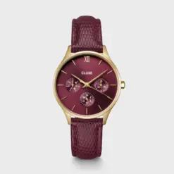 Ρολόι Cluse Minuit Multifunction Leather Dark Cherry Lizard Gold Colour CW10706