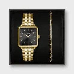 Ρολόι Cluse Gift Box La Tétragone Black Steel Watch & Paperclip Chain Bracelet  CG10325